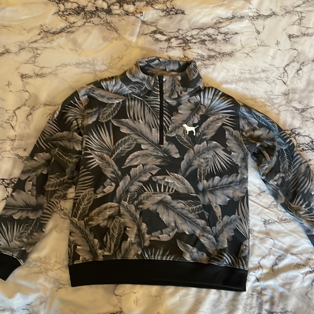 Victoria’s Secret Pink Palm Quarter Zip Sweatshirt Sz M